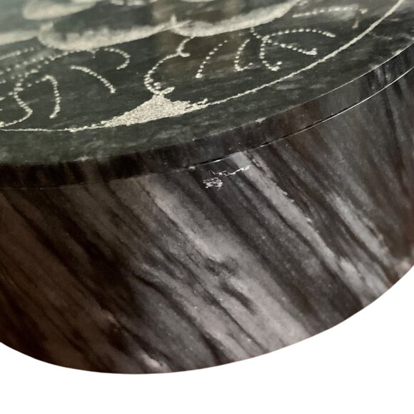 Decorative Black Granite Marble Round Jewelry Box With Floral Carved Lid 4x1.5" - Picture 6 of 9